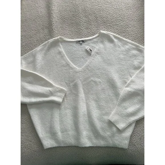 Madewell Wedged V-Neck Sweater Ivory Cotton Wool Blend Size XL NT587 - Picture 4 of 9